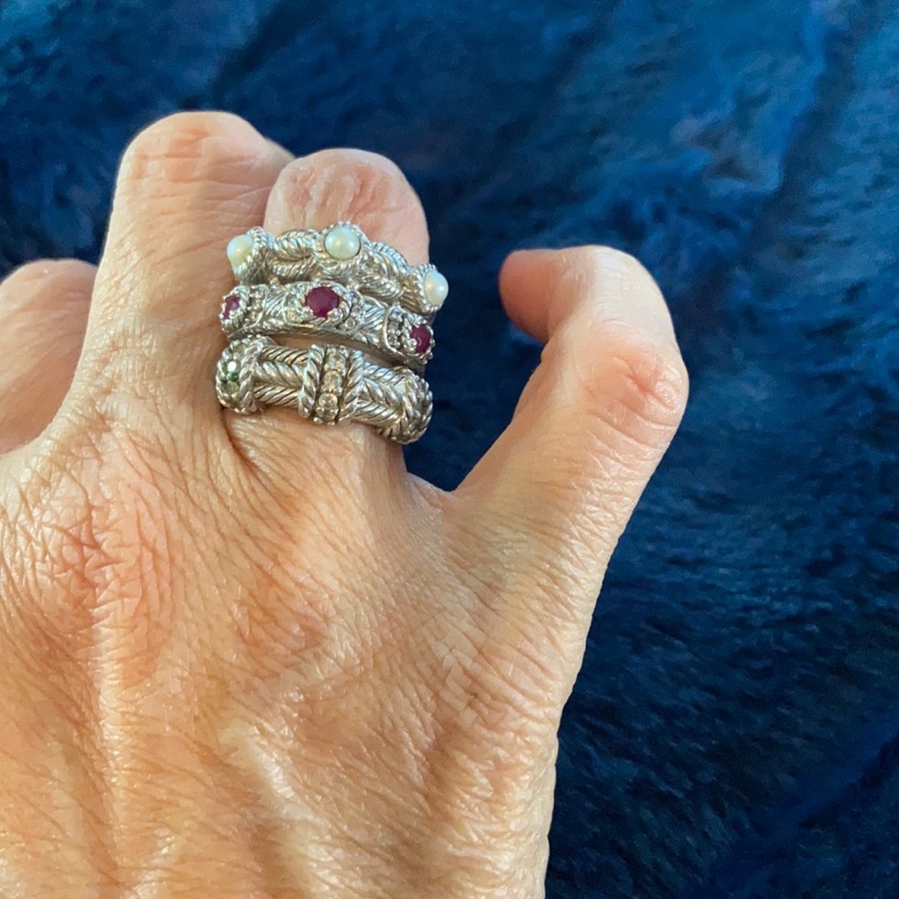 Judith Ripka three rings pearl, ruby & clear